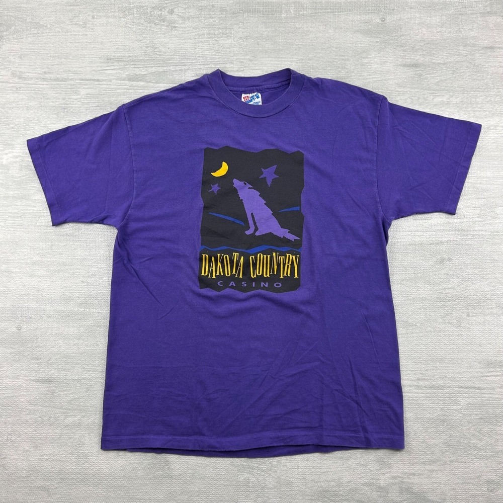 Vintage 90s Dakota County Casino Shirt Size Large Purple Wolf Nature